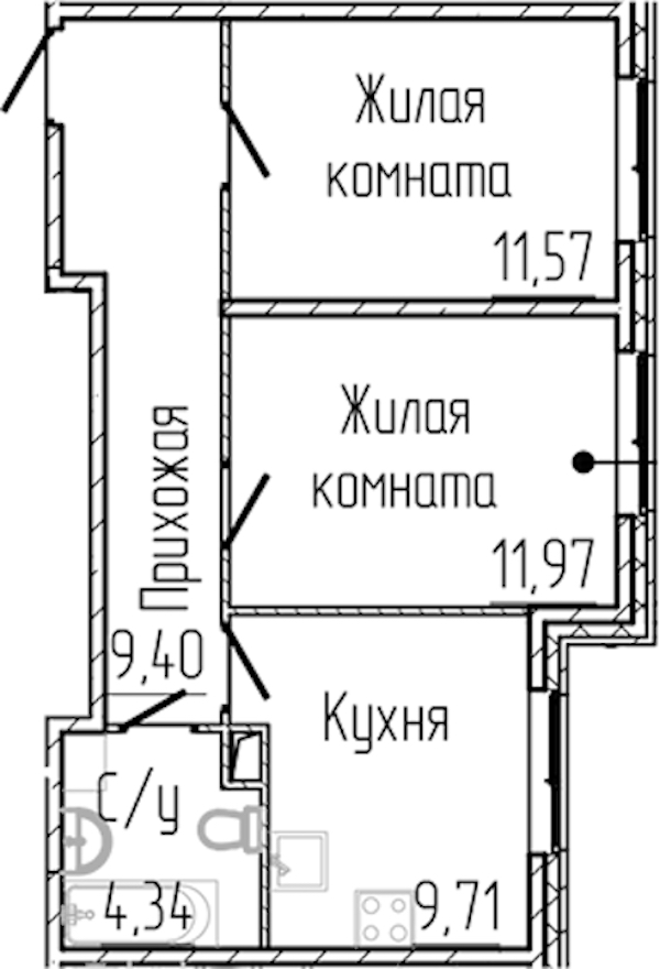 2-комнатная квартира 46.99 м², 2/3 эт., ЖК «SERTOLOVO PARK»